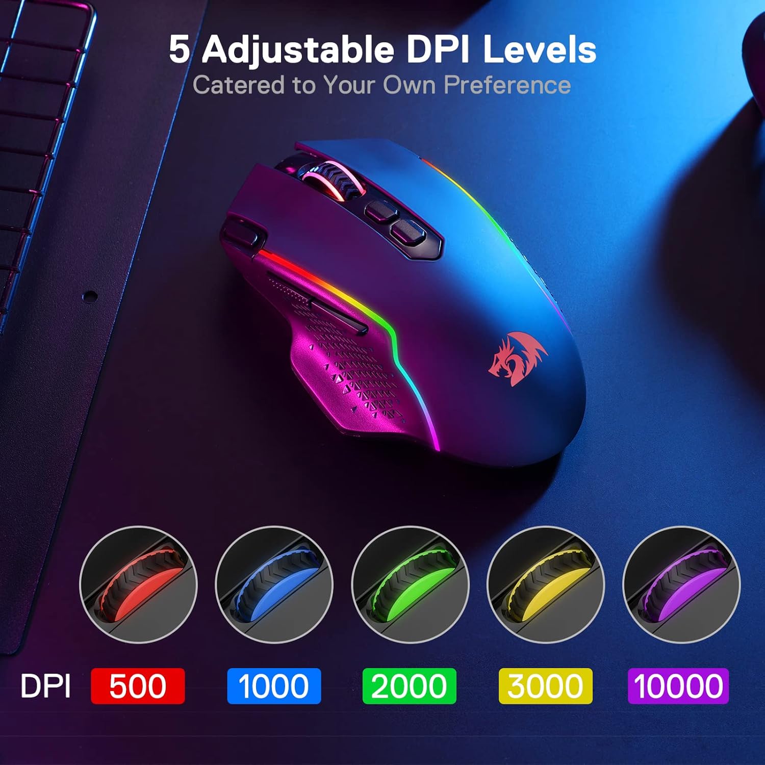 M810 Pro Wireless Gaming Mouse, 10000 DPI Wired/Wireless Mouse W/Rapid Fire Key, 8 Macro Buttons, 45-Hour Durable Power Capacity and RGB Backlit for Pc/Mac/Laptop